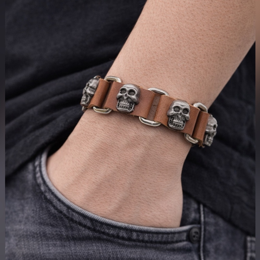 Brand New!! Leather Skull Buckle Bracelet | Biker Gothic Rocker Style